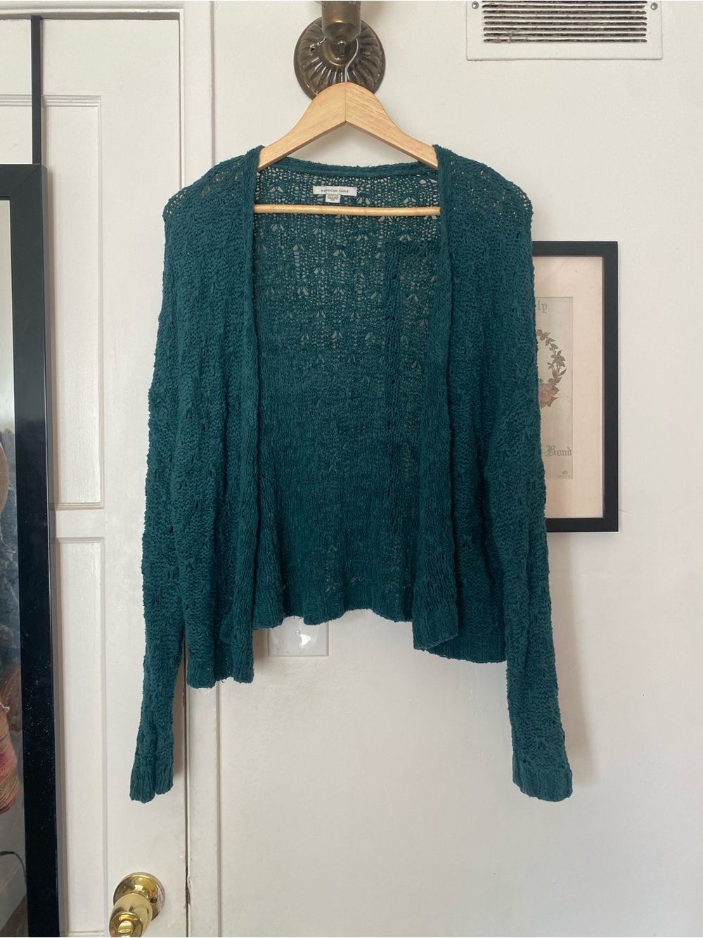 American eagle teal crochet cardigan